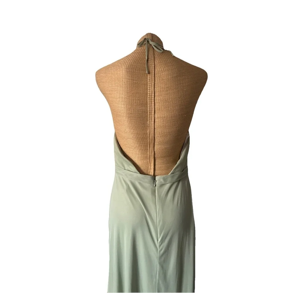 Azazie Dress V Neck Dusty Sage Green Formal Maxi Gown‎ Bridesmaid Fits Like 10